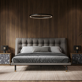 Кровать с решеткой Altea экокожа PU162, черный матовый лак, латунь