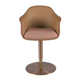 Поворотный стул 4235 из терракотово- бежевой ткани и коричневой экокожи
