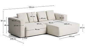 Диван-кровать Marela бежевый шенилл 3-местный с кушеткой справа 236 см