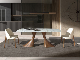 Обеденный стол 1174 овальный с мраморной керамикой и орехом