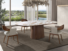 Обеденный стол 1173 из керамики в мраморной отделке и ореха