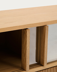 Сервант Helvine с 4 дверцами и 2 ящиками шпон дуба и закаленное стекло, 200 x 54