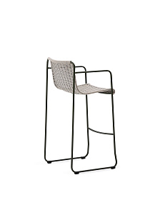 Барный стул Maurina из оцинкованной зеленой стали и веревки серого цвета и экрю, высота 74,5 см