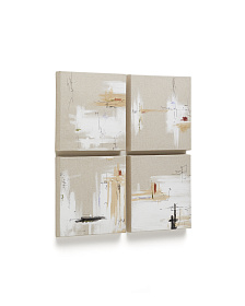 Selnir Набор из 4 картин на льняной основе белого и бежевого цвета 30 х 30 см