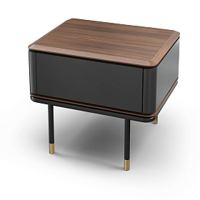 Прикроватная тумбочка ALTEA шпон ореха F, темно-серый матовый лак, латунь