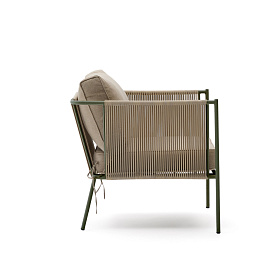 Уличное кресло Zivia из веревки цвета экрю и стали зеленого цвета