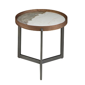 Круглый журнальный столик 2130/437-B из ореха и керамики