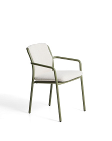 Уличный стул Linosa из зеленого алюминия с бежевой подушкой