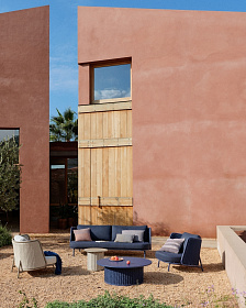 Уличный журнальный столик Sedalis из алюминия с синим шнуром Ø100 см