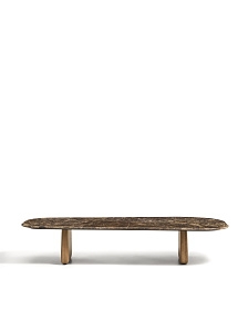 Журнальный столик Pirita из коричневого мрамора с ножками из дуба с натурально отделкой, 147 x 65 см