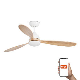 Потолочный вентилятор POROS Ш1320MM белый/сосна 3 PALAS 19W LED 2700K TUYA