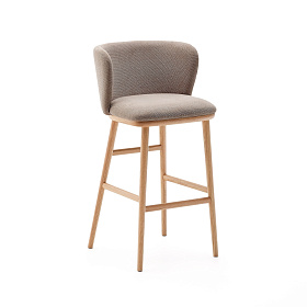 Ciselia Барный стул из коричневой синели и натурального массива ясеня