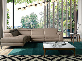 Угловой диван с реклайнером 5320-L /6042 кожаный бежевый