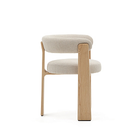 Granite Стул на 3 ножках из бежевого шенилла и массива ясеня в натуральной отделке