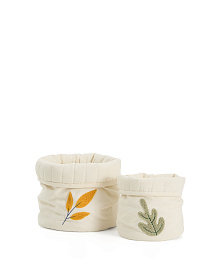 Набор из 2 детских корзинок из бежевого хлопка Tandani с вышитыми листьями