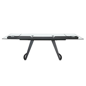 Прямоугольный раздвижной обеденный стол 1150 из стекла и черной стали
