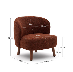 Кресло Ulit из терракотовой ткани букле с ножками из ясеня с отделкой под орех