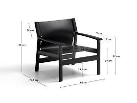 Кресло Jan из переработанной кожи черного цвета и ясеня в черном цвете