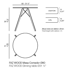 Обеденный стол на деревянных ножках Faz ø80x74
