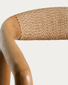 Уличный полубарный стул Derile из массива дуба в натуральной отделке и бежевой веревки