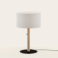 Настольная лампа Coco S1342 черный металл/серо-бежевая кожа с абажуром 801011/35