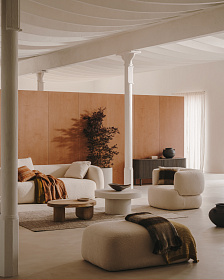 Пуф Martina из шенилла цвета экрю 123 x 85 см