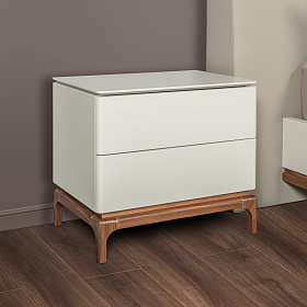 Прикроватная тумбочка CALPE отделка шпон ореха F, светло-серый матовый лак