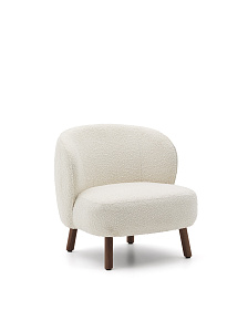 Кресло Ulit из белой ткани букле с ножками из ясеня с отделкой под орех