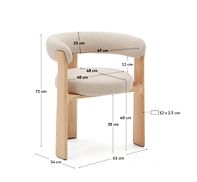 Granite Стул на 3 ножках из бежевого шенилла и массива ясеня в натуральной отделке