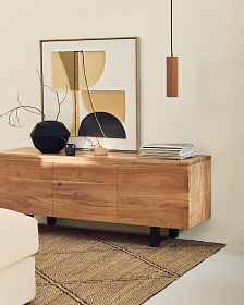 Тумба под телевизор Uxue с 3 дверцами из массива акации с беленой отделкой 150 x 58 см