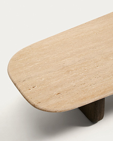 Журнальный столик Pirita из бежевого травертина с ножками из дуба с темной отделкой, 147 x 65 см