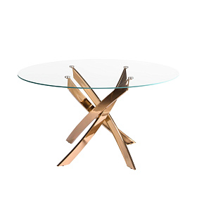 Круглый обеденный стол 1169 из стекла и стали цвета розового золота Ø130