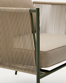 Уличное кресло Zivia из веревки цвета экрю и стали зеленого цвета