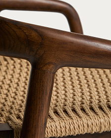 Уличный полубарный стул Derile из массива дуба в отделке орех и бежевой веревки