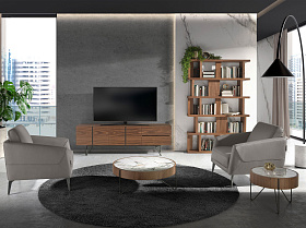 Круглый журнальный столик 2138/MH2303A из ореха и мраморной керамики