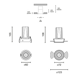 Встраиваемый светильник ELIOS TUBE IP54 7W черный 15є 2400K-6000K CASAMBI
