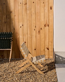 Складное кресло Chabeli из массива акации и шнура кремового цвета