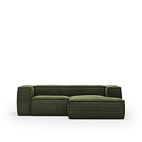 2-местный диван Blok с правым шезлонгом в зеленом толстом вельвете 240 см