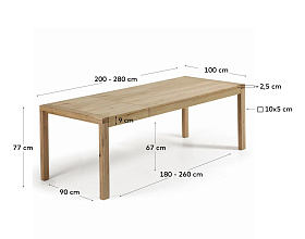 Обеденный стол Vivy 200(280)x100 дуб натуральный