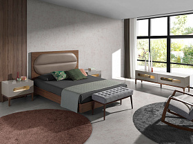 Прикроватная тумбочка 7144/CP2205H серого и орехового дерева с подсветкой