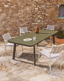 Раздвижной уличный стол Izola из алюминия с зеленой отделкой, 185 (235) x 100 см
