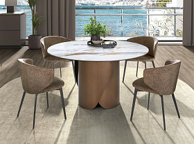 Круглый обеденный стол 1182 с керамической столешницей и стальным основанием бронзового цвета Ø140