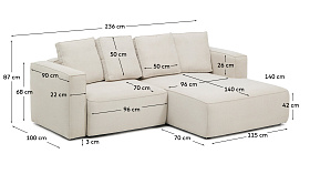 Диван-кровать Marela бежевый шенилл 3-местный с кушеткой справа 236 см