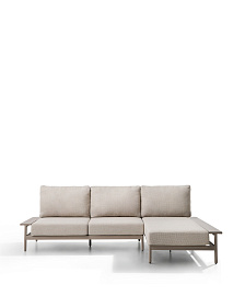 Уличный диван Vathi из бежевого алюминия с шезлонгом справа, 250 x 159 см