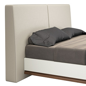 Кровать CALPE для матраса 160*200 отделка шпон ореха, экокожа PU78, светло-серый матовый лак RAL9002