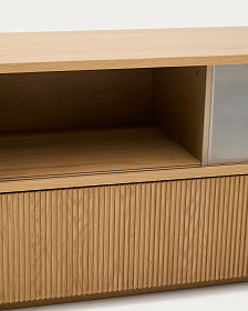 Сервант Helvine с 4 дверцами и 2 ящиками шпон дуба и закаленное стекло, 200 x 54