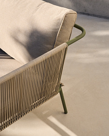 Уличный 2-х местный диван Zivia из веревки цвета экрю и стали зеленого цвета