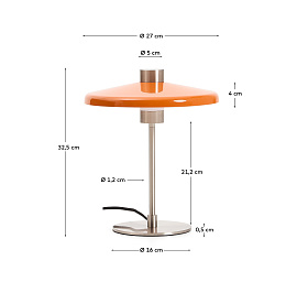 Настольная лампа Nuvira из светло-серого матового металла с оранжевым абажуром