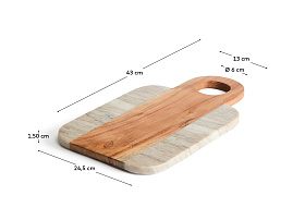 Сервировочная доска Nuvir из бежевого мрамора и массива акации