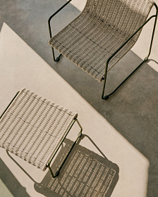 Подставка для ног Maurina из зеленой стали и серо-бежевым шнуром